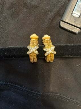 Gold and Diamond X Rope Hoop Earrings